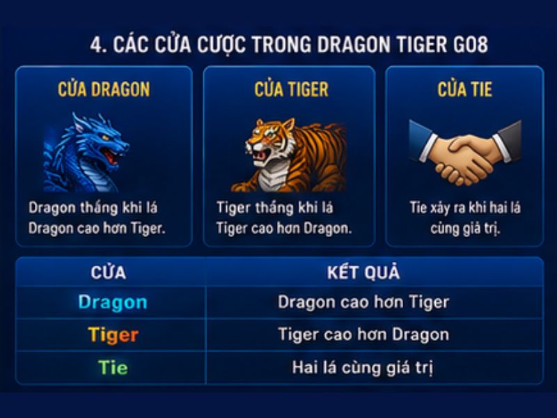 Các Cửa Cược Trong Dragon Tiger GO8